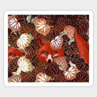 RED FOXES AMONG BROWN WHITE LEAVES AND FOLIAGE Magnet